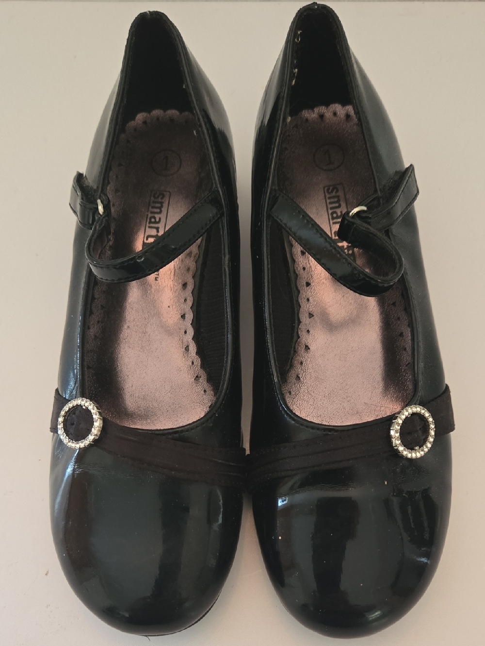 smartfit Black Patent Mary Jane with Rhinestone Buckle